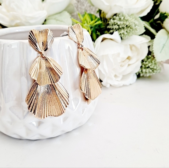 Gold statement Earrings Oversized Wedding Metal textured drop party 💖2/$30 - Picture 5 of 10